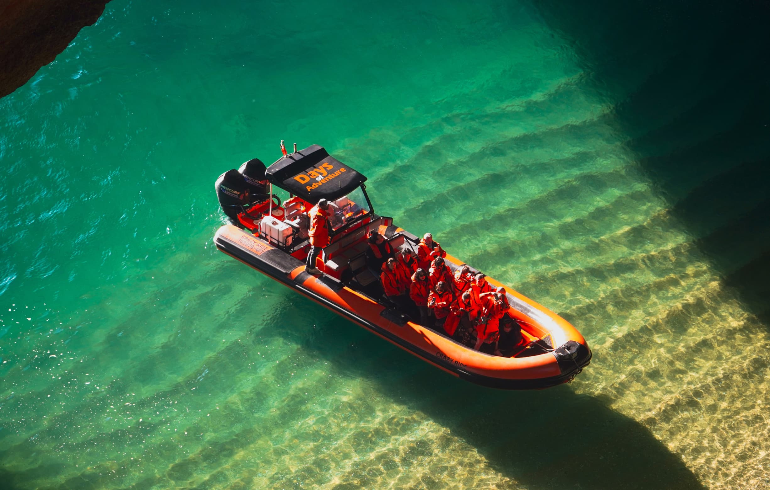 Scenic speedboat ride along the cliffs of Algarve Portugal